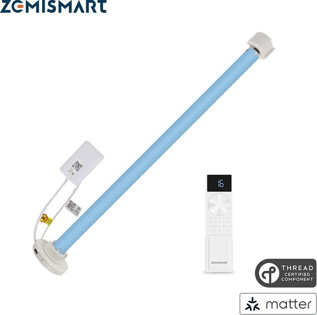 Zemismart MT15B Matter Thread Smart Rolladenmotor mit 800mAh Akku für 20/25/28mm Rohre, kompatibel mit HomeKit, Google Home und App - Bild 1
