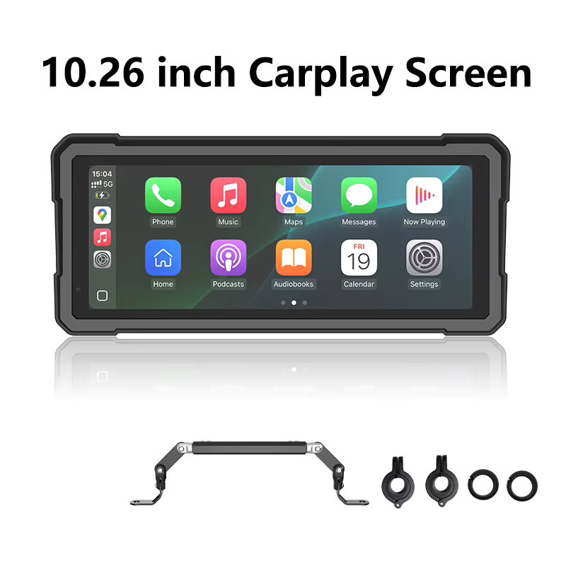 Jansite Motorrad CarPlay GPS Navigation mit 10,26 Zoll Display, Dual-Lens Moto-DVR 4K+1080P, kabelloses Android Auto, IPX7 wasserdicht, Schwarz - Bild 3