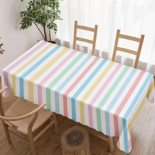 Wasserdichte und wiederverwendbare Tischdecke von JINGYUE Pet mit pastellfarbenem Streifenmuster, rechteckig, Mehrfarbig, B/T/H: 160 x 100 cm - Bild 1