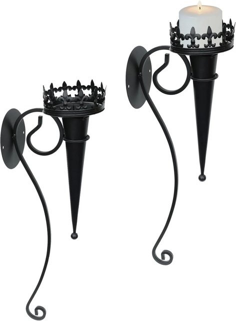 Lex 2er Set Wandkerzenhalter aus Metall in Schwarz für Stumpenkerzen und Teelichter - Bild 1