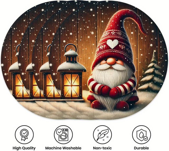 VIKAMA 4-teiliges Weihnachts-Elfen-Tischset für Feiertags-Tischdekoration und Familienfeiern - Bild 1