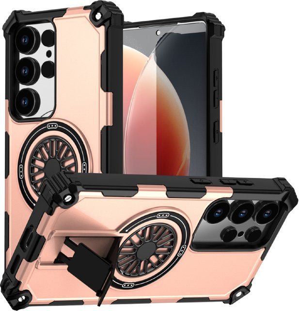 RUWANHU MagSafe Magnetische Falten Halterung Panzer Schutzhülle für Samsung S25 Ultra, S24 Ultra Plus, S23 und S22 in Orange - Bild 1