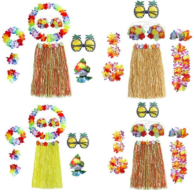 Halskette und Armbänder Set, Mädchen, Hawaii Gras Hula Rock Kostüm - Bild 1