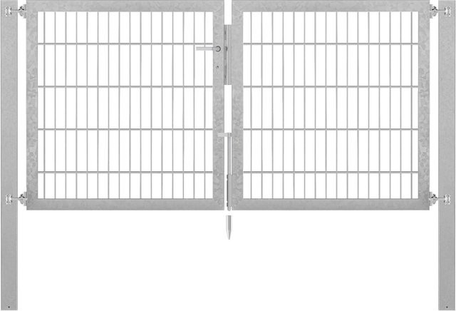 Doppeltor Flexo Plus aus Stahl in Silber, Breite: 200 cm, Tiefe: 100 cm, inklusive Pfosten Breite: 80 cm, Tiefe: 80 cm, feuerverzinkt - Bild 1