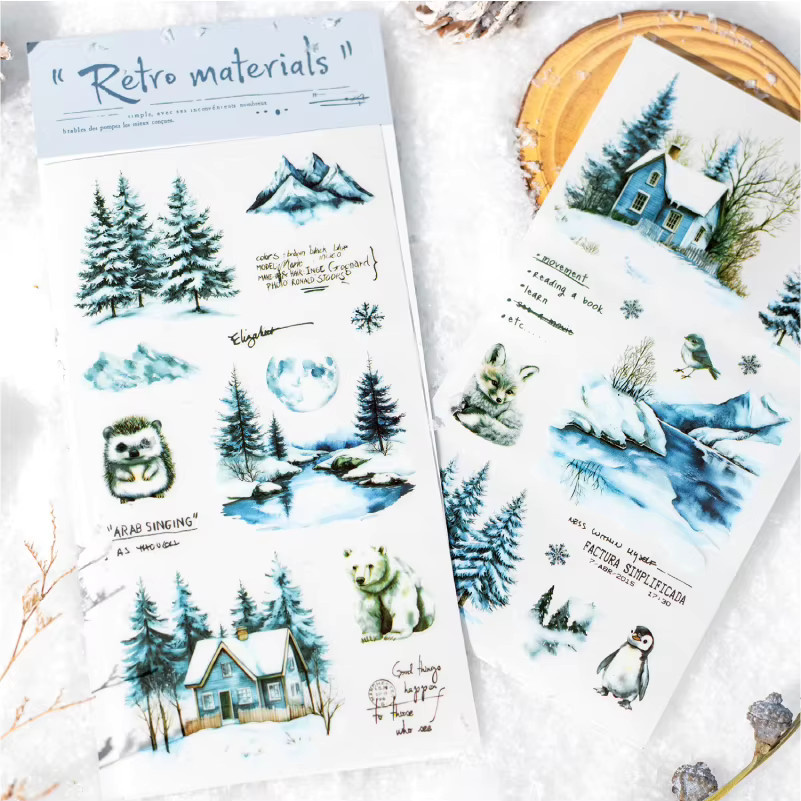 Hobbisland Retro Rub-on Aufkleber Winter-Wald-Hirsch in Multicolour für Scrapbooking und Journal-Dekoration - Bild 4
