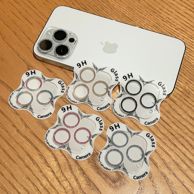 Glitzerndes gehärtetes Glas Kameraobjektiv-Schutzfolie für Apple iPhone 13 14 Pro Max 15 Pro in Pink - Bild 1