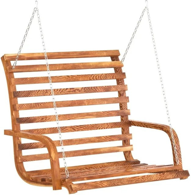 vidaXL Schaukelbank aus Massivholz in Bugholz-Design mit Teak-Finish und Armlehnen, Braun, B/T/H: 126 x 63 x 92 cm - Bild 1