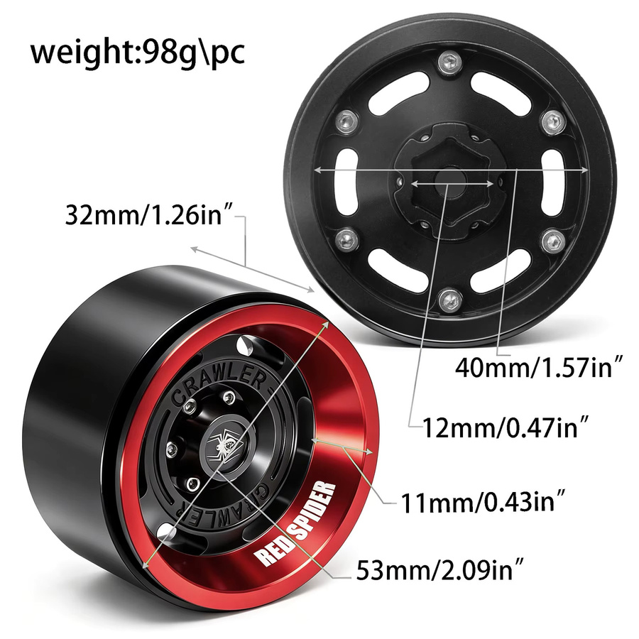 RS Metall-Beadlock-Räder, 1,9 Zoll, für 1/10 RC Crawler/Trail Truck - Bild 2