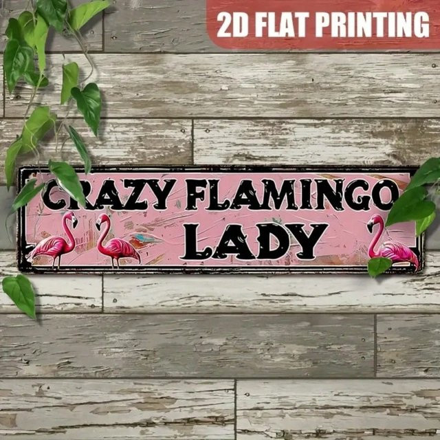 Rustikale Wandskulptur Crazy Flamingo Lady von CIFBUY aus Eisen in Rosa und Pink mit Flamingos-Design - Bild 1