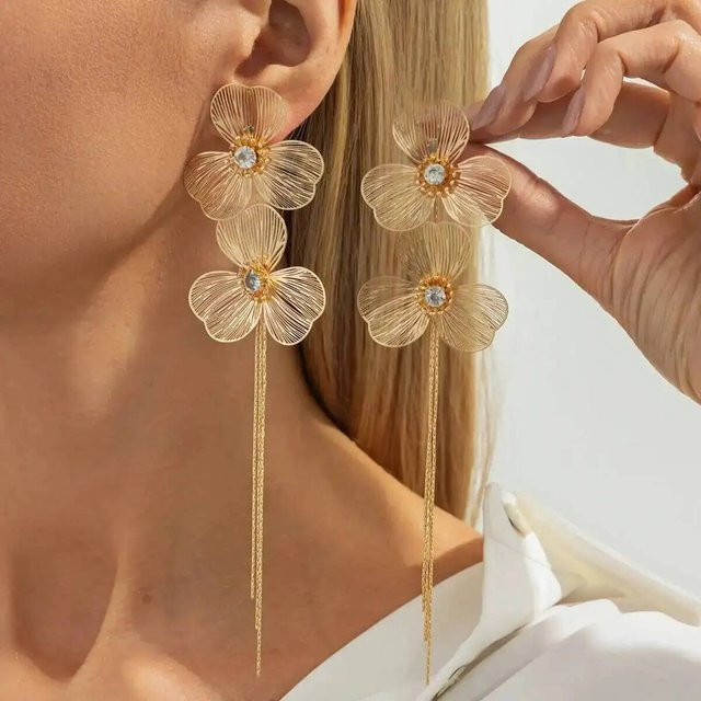 KunJoe Ohrringe, Strass Blume, Lange Quaste, Damen - Bild 1