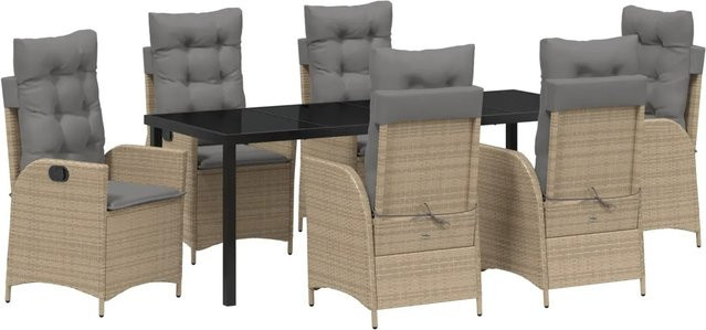 vidaXL Garten Essgruppe 7-teilig aus Poly-Rattan in Beige mit Glastisch - Bild 1