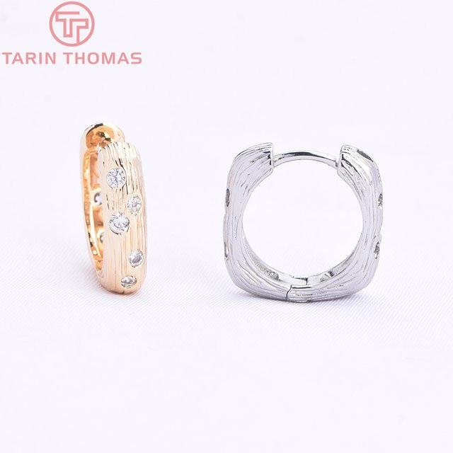 TARIN THOMAS Ohrringe, Messing, Gold Farbe, Zirkon, Quadrat, Gebürstet - Bild 1