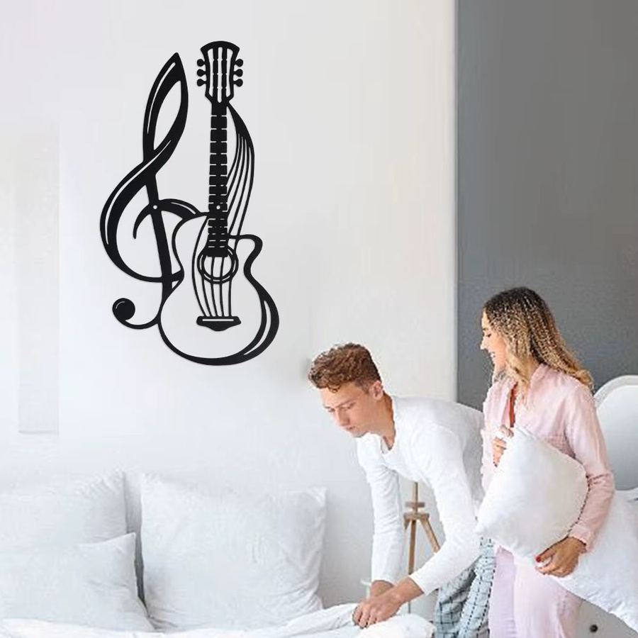 DDPNKL Wandkunst aus Metall mit Violinschlüssel und Gitarre in Schwarz - Bild 4
