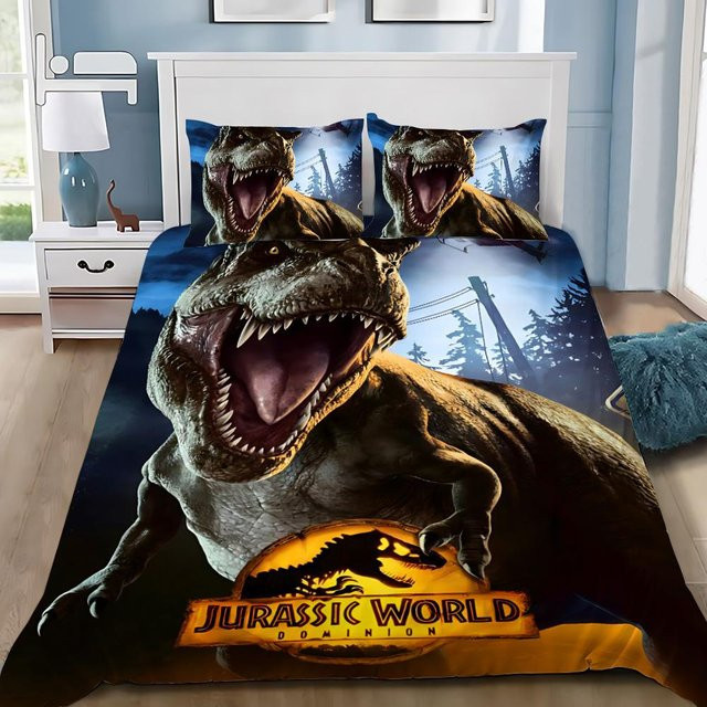Gu Tao Dinosaurier Bettwäsche Set mit Dinosaurier Park Motiv, Mehrfarbig, 3-teilig, B/H: 150 x 200 cm - Bild 1
