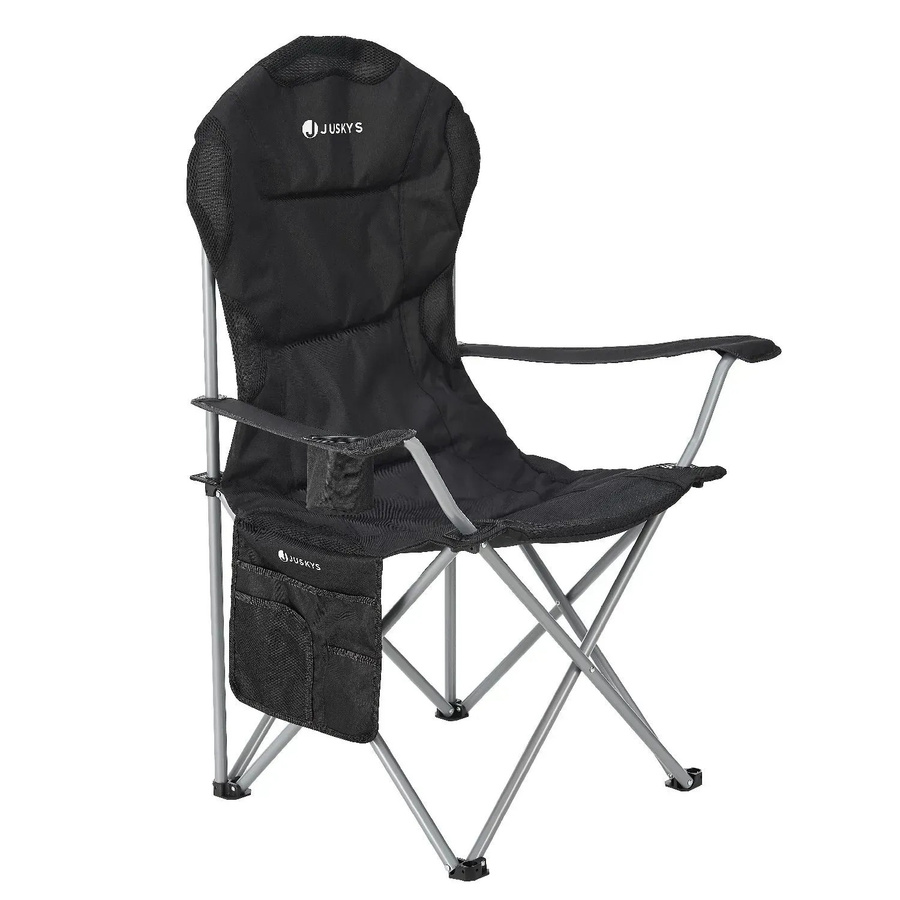 Juskys Campingstuhl Lido gepolsterter Klappstuhl mit Getränkehalter und Tasche Schwarz - Bild 3