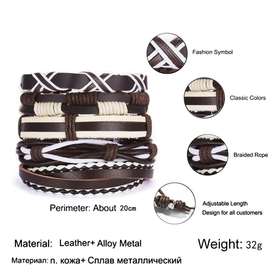 Rinhoo Armbänder, Leder, Weiß, Braun, Unisex, Vintage - Bild 2