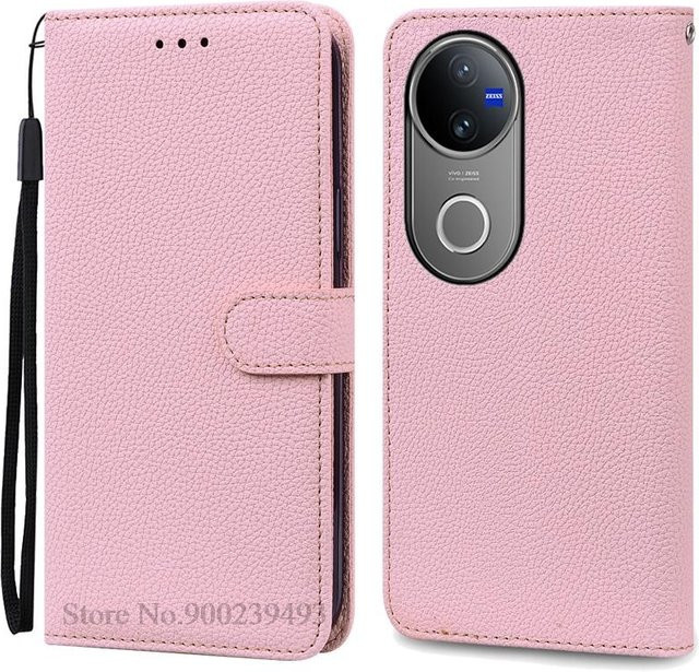 Lederhülle Flip Wallet für Vivo V50 5G in Pink mit Ständerfunktion - Bild 1