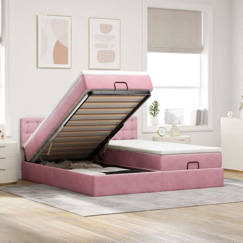 Vidaxl Ottoman Polsterbett mit Matratze und LED in Rosa aus Samt, B/T/H: 160 x 200 x 78 cm - Bild 1