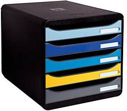 Exacompta BEE BLUE Big Box Schubladenbox für A4+, mehrfarbig mit 5 halboffenen Schubladen, Auszugstopp, Griffmulde und Etikettenhalter, Blauer Engel - Bild 1