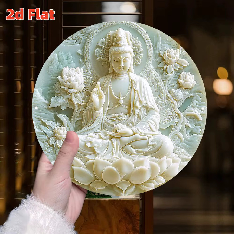CIFBUY Guanyin Lotus Metallwandkunst Weiß, Zen-buddhistisches Aluminium-Wandschild für Innen- und Außenbereich, Durchmesser: 19,8 cm - Bild 3