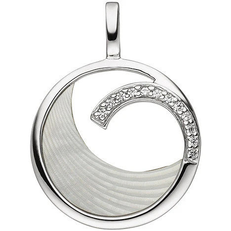 Colfem Anhänger 925 Sterling Silber, 12 Zirkonia, Perlmutt Einlage - Bild 1