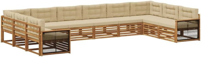 vidaXL Sofagarnitur aus Massivholz Akazie mit 10 Kissen in Natur-Beige - Bild 1
