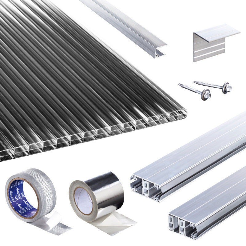T&J Terrassendach-Set mit Polyclear Polycarbonat Stegplatten in Anthrazit und Transparent, 16 mm Dicke inklusive Thermoverlegeprofil und Montagematerial - Bild 1