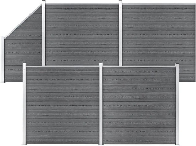 vidaXL WPC Zaun-Set aus Holz-Kunststoff-Verbundwerkstoff und Aluminium in Grau, B/H: 792 x 186 cm - Bild 1