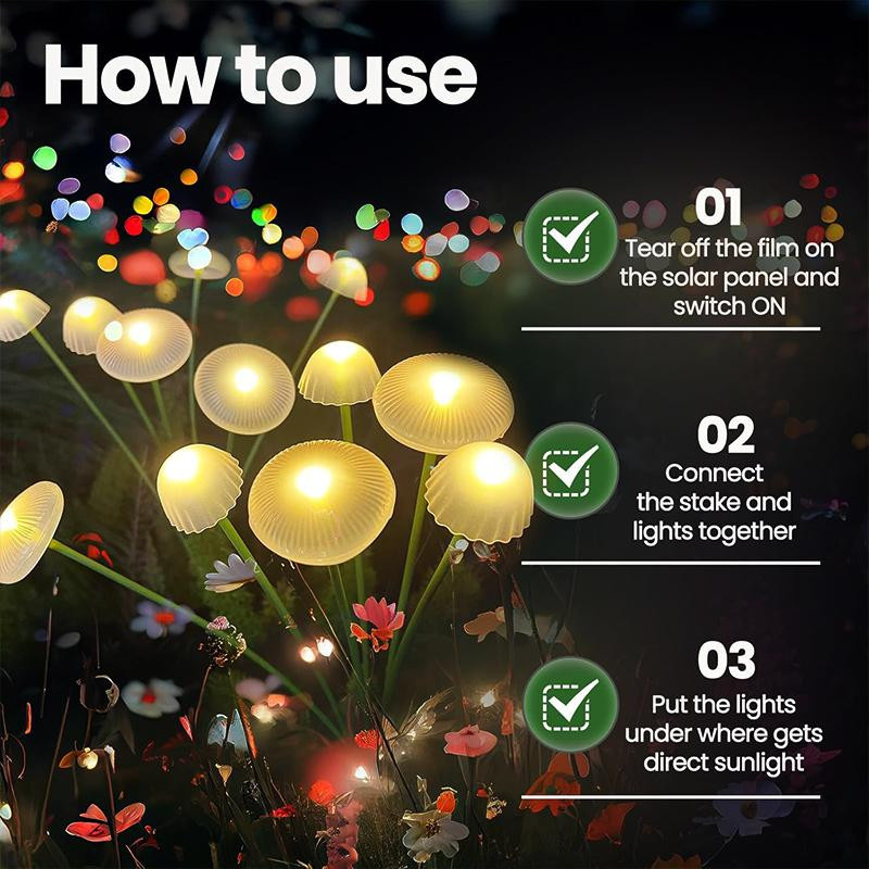 YWZT BEIMT Solar Quallen Schwinglichter mit 10 LEDs, Wasserdichte Garten-Solarleuchte in Weiß für Terrasse und Rasen, Warmweiß - Bild 6