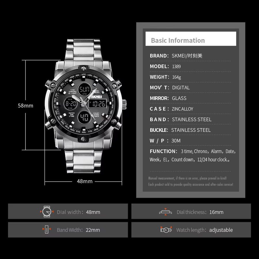 SKMEI Armbanduhr, Digitaluhr, Quarz, Edelstahl, Herren - Bild 3