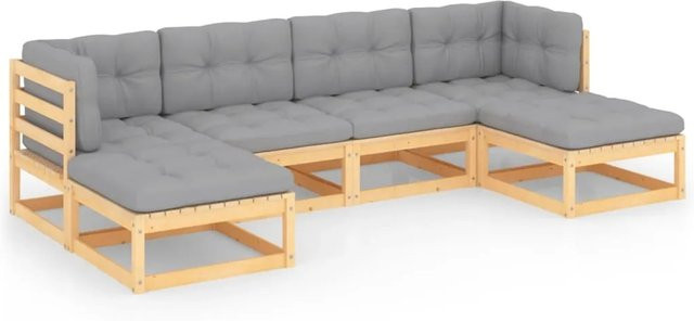 vidaXL 6-tlg Garten-Lounge-Set aus massivem Kiefernholz in L-Form mit grauen Polsterkissen - Bild 1