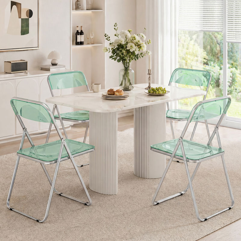 HOMCOM Set aus 4 klappbaren Acrylstühlen in Grün, platzsparende Klappstühle mit Stahlgestell für Innenbereich, B/T/H: 47 x 48 x 75 cm - Bild 2