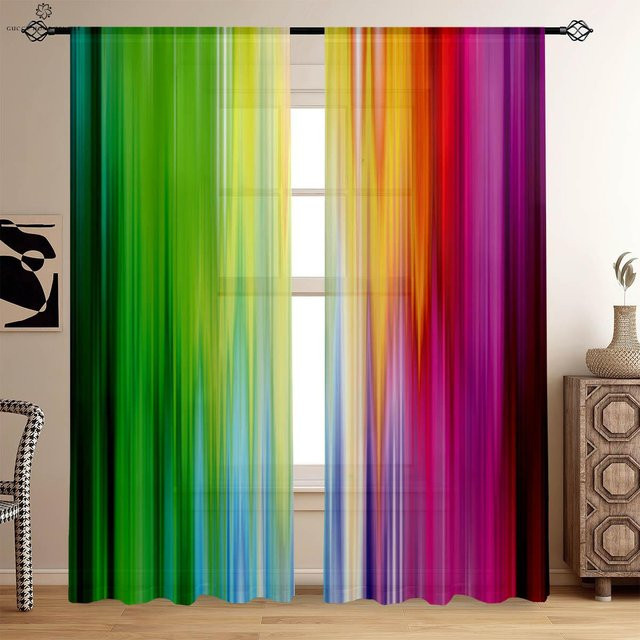 Yiran Furniture Dekorative Vorhänge mit Goldpuder-Glitzer und Regenbogenfarben, 2er-Set, halbtransparent, B: 70 cm, H: 100 cm - Bild 1