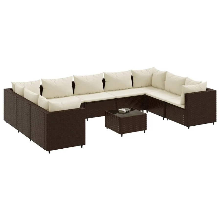 vidaXL 10-tlg. Garten-Lounge-Set aus Poly-Rattan in Braun mit cremeweißen Kissen - Bild 2
