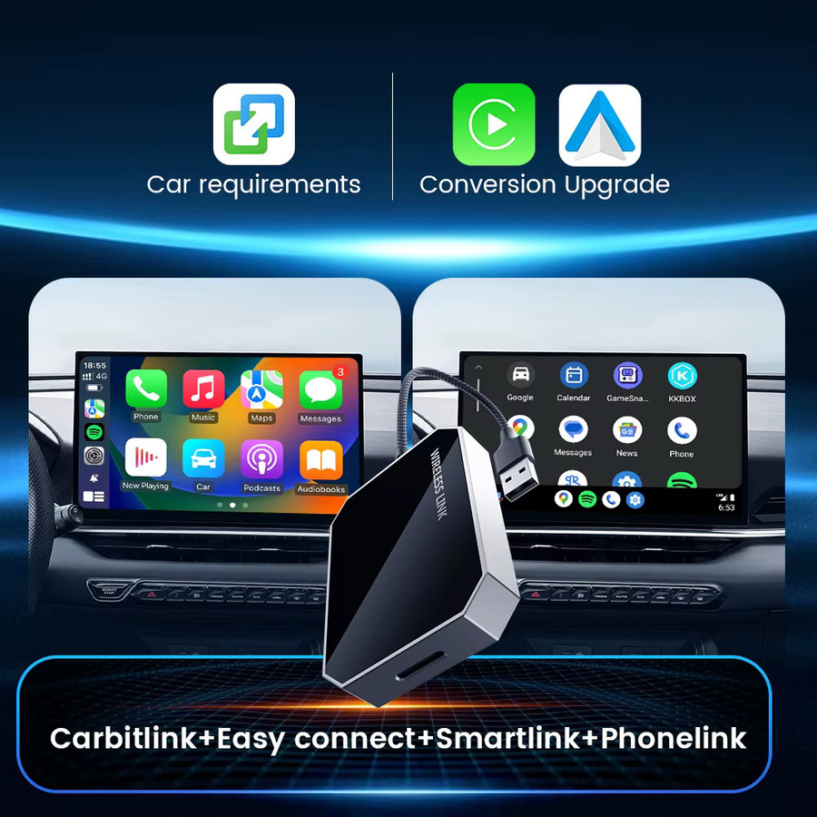 HEYINCAR Carbitlink 2-in-1 Smart Car AI Box Adapter für kabelloses Android Auto und kabelloses CarPlay in Schwarz - Bild 4