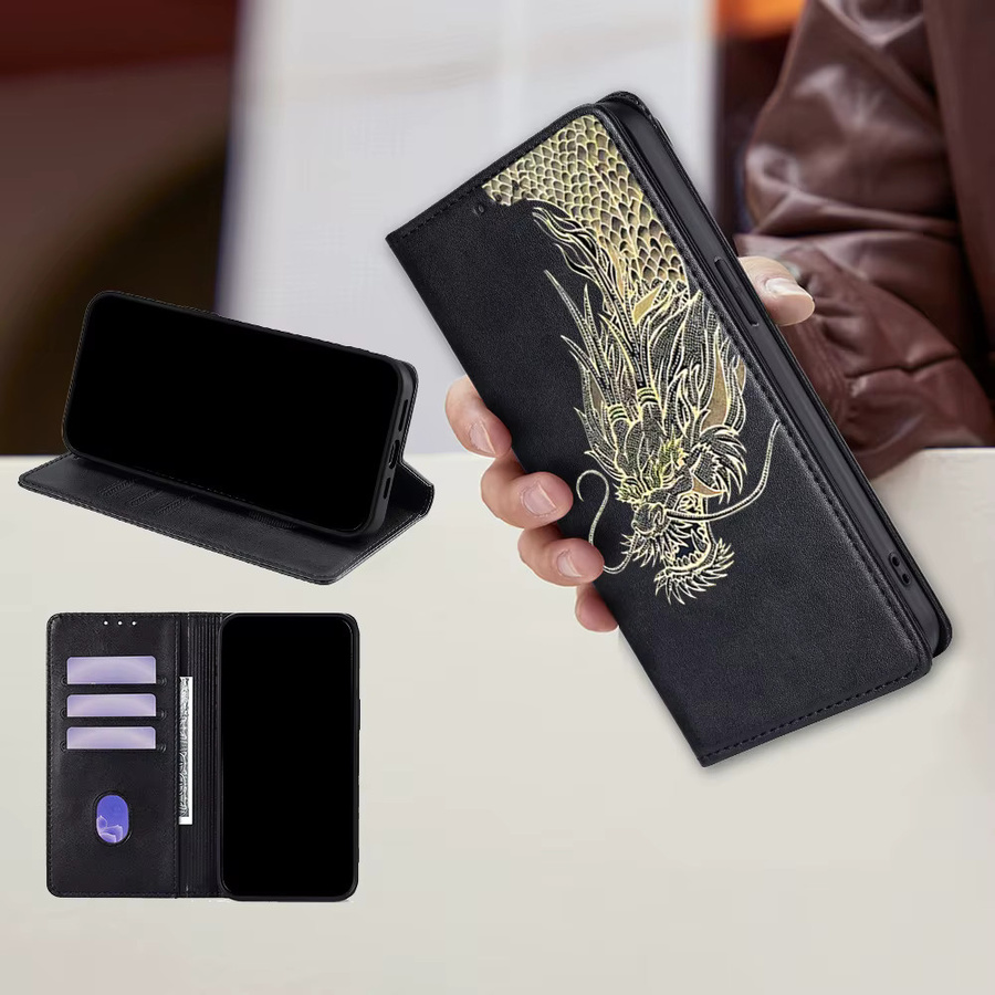 Leder-Handyhülle mit Drachenmuster und Magnetverschluss für Samsung Galaxy S25 Ultra S25 FE S24 S23 S22 Plus A56 A36 A26 A17 A07 in Lila - Bild 2