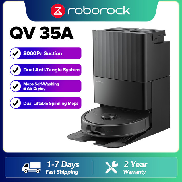 Roborock QV 35A Saug- und Wischroboter in Schwarz mit 8000 Pa Saugleistung, All-in-One-Dock, Anti-Tangle-Bürste und automatischer Wischfunktion - Bild 1