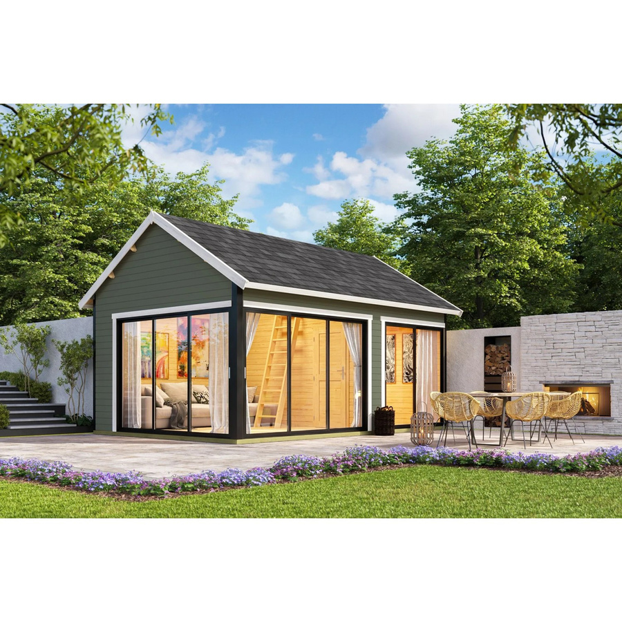 Lasita Gartenhaus Maja Murano mit Satteldach in Grau-Grün, B/H/T: 595 x 364,8 x 445,5 cm - Bild 2