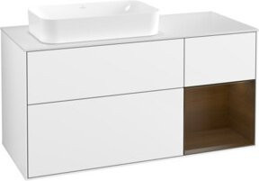 V&B Waschtischunterschrank Finion mit Wandbeleuchtung in Walnuss und Weiß, B/T/H: 120 x 60 x 60 cm - Bild 1
