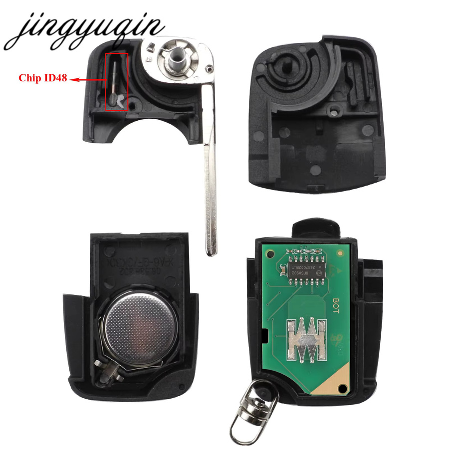 Jingyuqin Klappbarer Autoschlüssel 433MHz mit ID48 Chip für VW Volkswagen Golf 4 Passat MK4 Seat Skoda, Farbe: Schwarz, Inklusive Schlüsselanhänger und HU66 Klinge - Bild 3