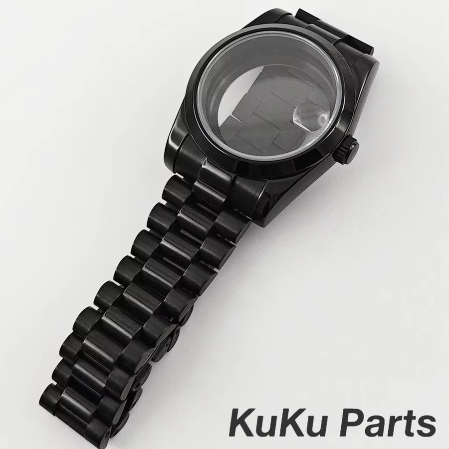 HUANXIAO Uhrengehäuse Edelstahl, Schwarz, Saphirglas, Unisex - Bild 4