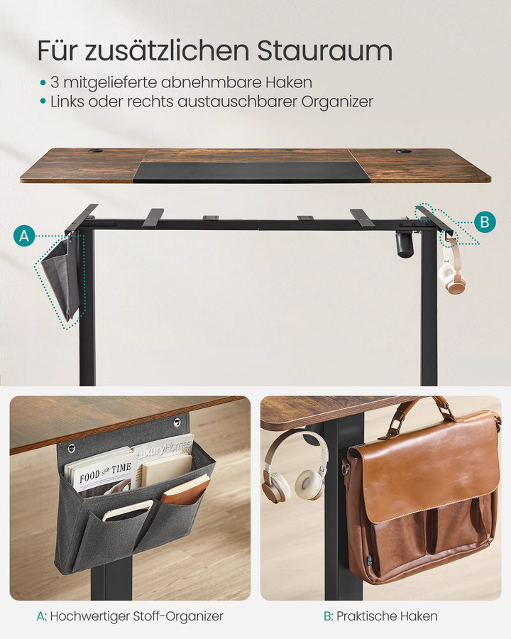 SONGMICS Elektrisch höhenverstellbarer Schreibtisch mit gespleißter Platte, modern, B/T/H: 160 x 70 x 72-120 cm - Bild 2