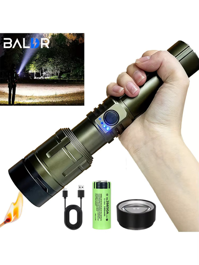 BALDR Hochleistungs-Taschenlampe aus Aluminiumlegierung mit 3000 Lumen, wiederaufladbar und mit Zoom-Funktion für den Außenbereich - Bild 4
