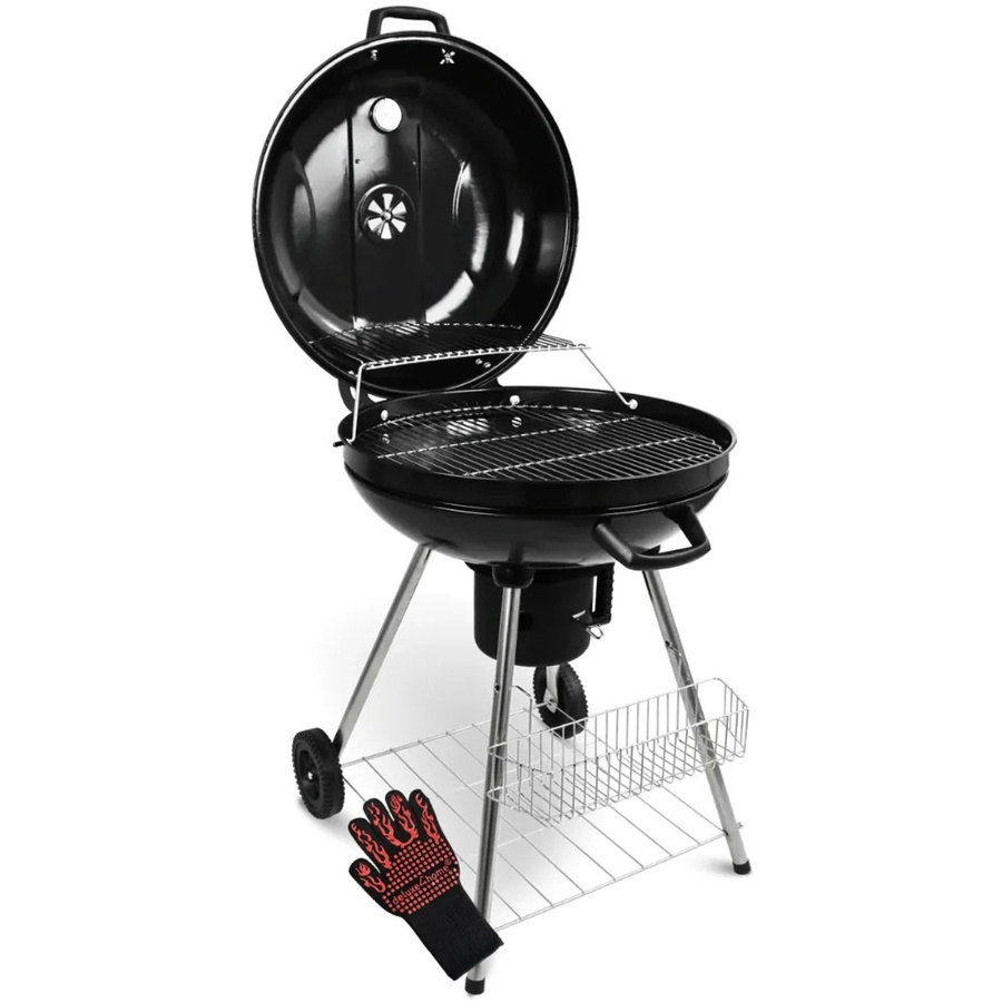 DELUKE Kugelgrill ENNO Holzkohlegrill mit klappbarem Deckel und Ablage in Schwarz - Bild 2