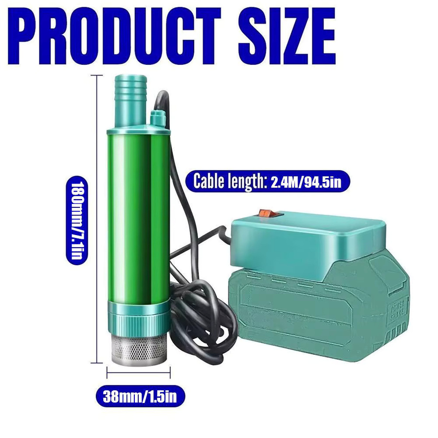 Elektrische Tauchpumpe für Makita Lithium-Akku 24V mit Tankpistole, grüne Wasserpumpe für Bewässerung und Diesel-Öl-Transfer, Fördermenge 40-60L/min - Bild 2