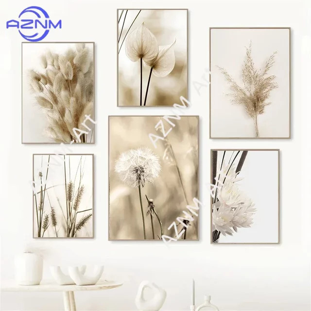KAYOU Minimalistisches Wandkunst-Poster mit Landschafts- und Schilfgras-Druck auf Leinwand in Beige - Bild 1