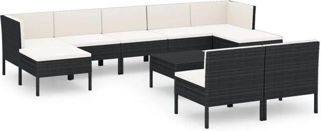 vidaXL 10-tlg. Garten-Lounge-Set in U-Form aus Poly Rattan mit Auflagen und Kissen in Schwarz und Weiß - Bild 1