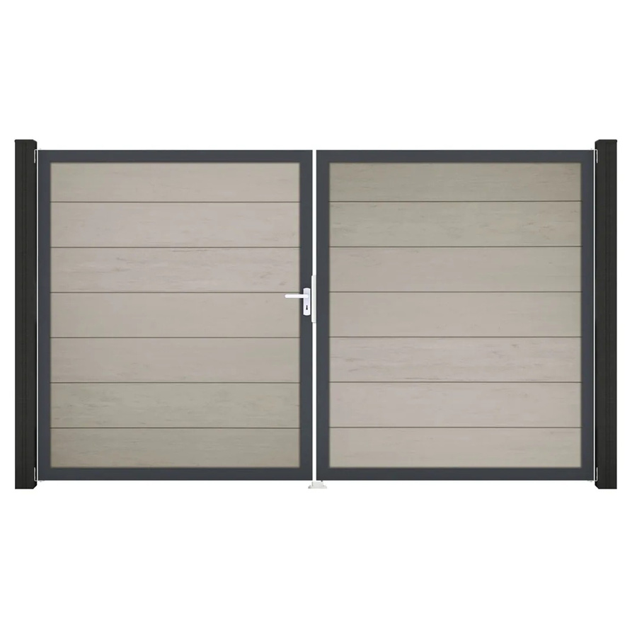 GroJa Solid Grande Steckzaun Tor DIN Links in Bi-Color Sand, 2-flügelig aus Aluminium und BPC - Bild 2