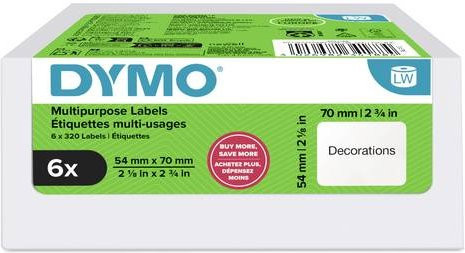 DYMO Etiketten Rolle Weiß, 6 Rollen, Multipurpose, FSC-Papier, Breite: 70 mm, Höhe: 54 mm - Bild 1