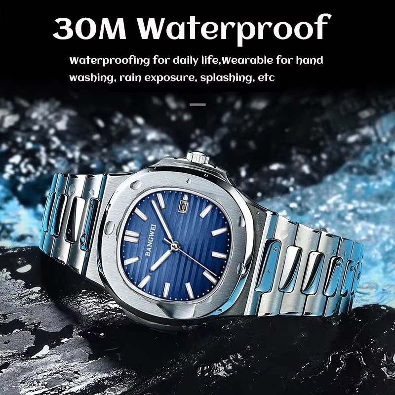 BANGWEI Armbanduhr Quarz, Edelstahl, Blau, Herren, Datum - Bild 5